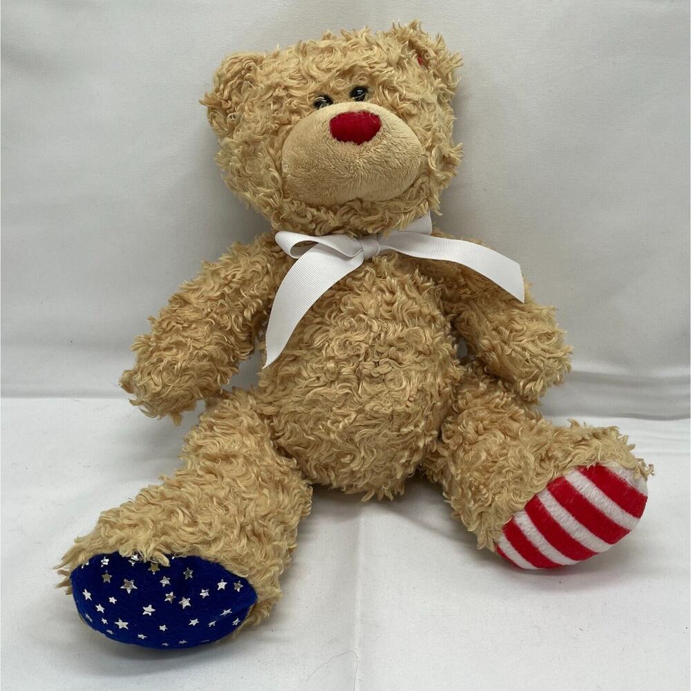 Ty Independence Bear White Ribbon Beanie‎ Buddies Bean Bag Plush Animal 12" 2007